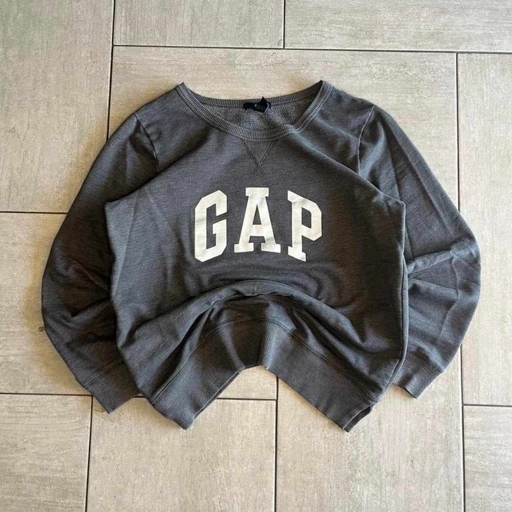Gap Arch Logo Crewneck Sweatshirt Charcoal Gray Pullover Fleece LS0116